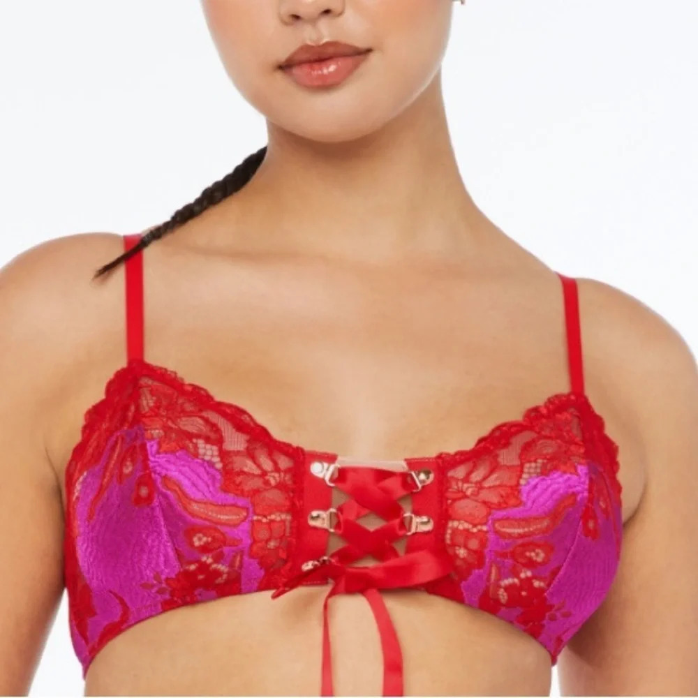 Savage x Fenty Lace'd Up Bralette Goji Berry Red Make Me Blush 1X